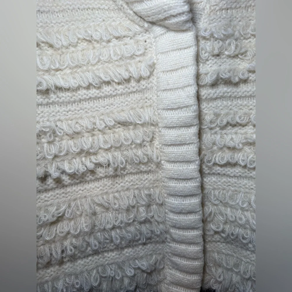 Sasso & Smyth Cream Shaggy Sweater Vest S/M Cowl Neck SS NWT Boho Prairie